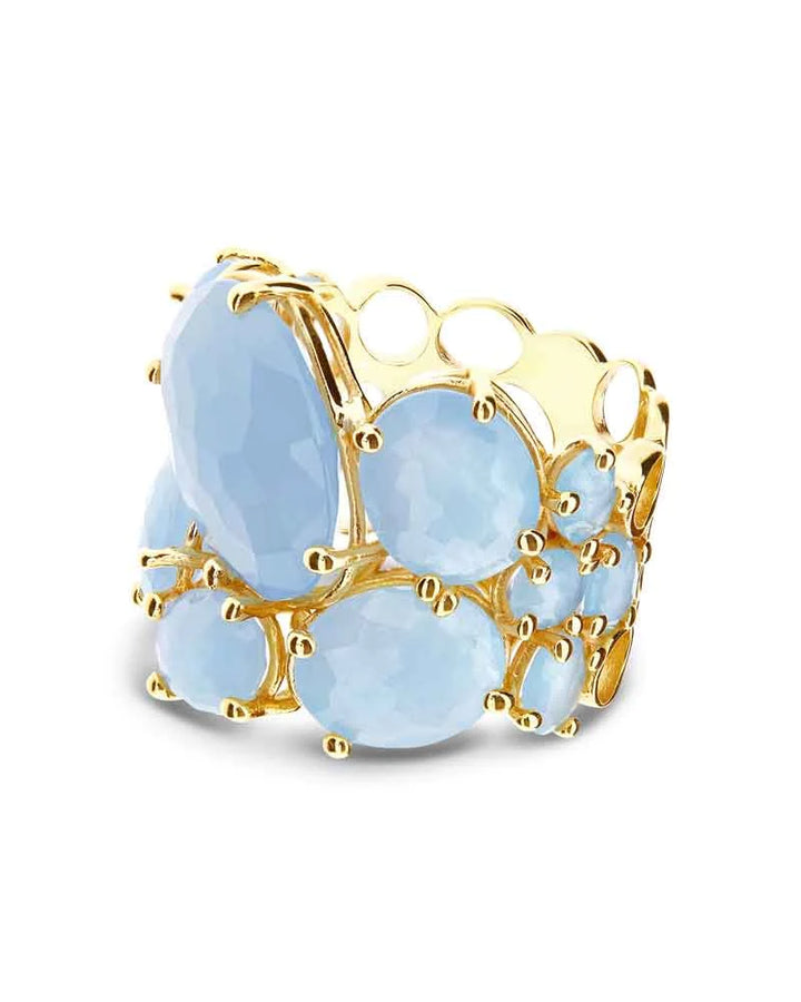 "IPANEMA" GOLD AND AQUAMARINE BAND RING