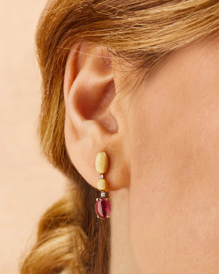 "TOURMALINES" GOLD, DIAMONDS AND PINK TOURMALINE BALL DROP EARRINGS (SHORT)