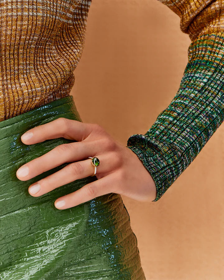 "TOURMALINES" GOLD, DIAMONDS AND GREEN TOURMALINE RING (LARGE)