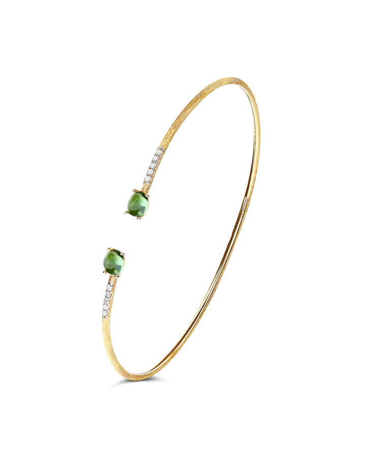 "TOURMALINES" GOLD, DIAMONDS AND GREEN TOURMALINE BANGLE