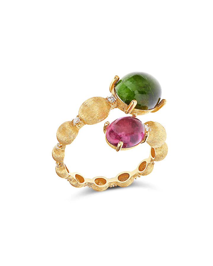"TOURMALINES" GOLD AND DIAMONDS, GREEN AND PINK TOURMALINES RING (LARGE)