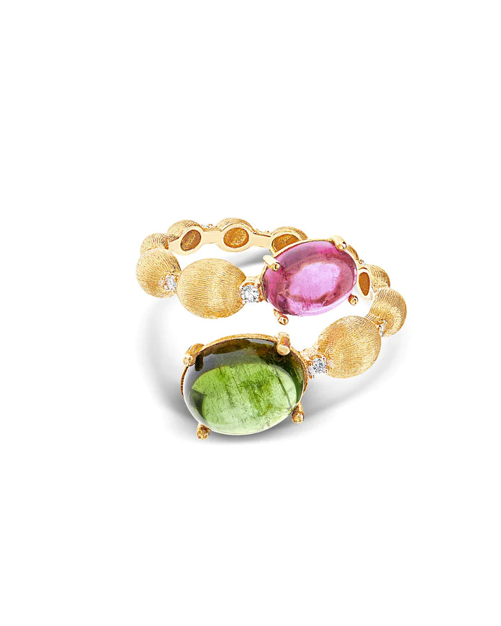 "TOURMALINES" GOLD AND DIAMONDS, GREEN AND PINK TOURMALINES RING (LARGE)