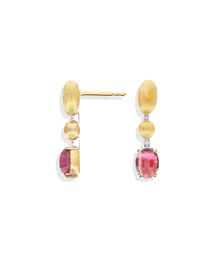"TOURMALINES" GOLD, DIAMONDS AND PINK TOURMALINE BALL DROP EARRINGS (SHORT)