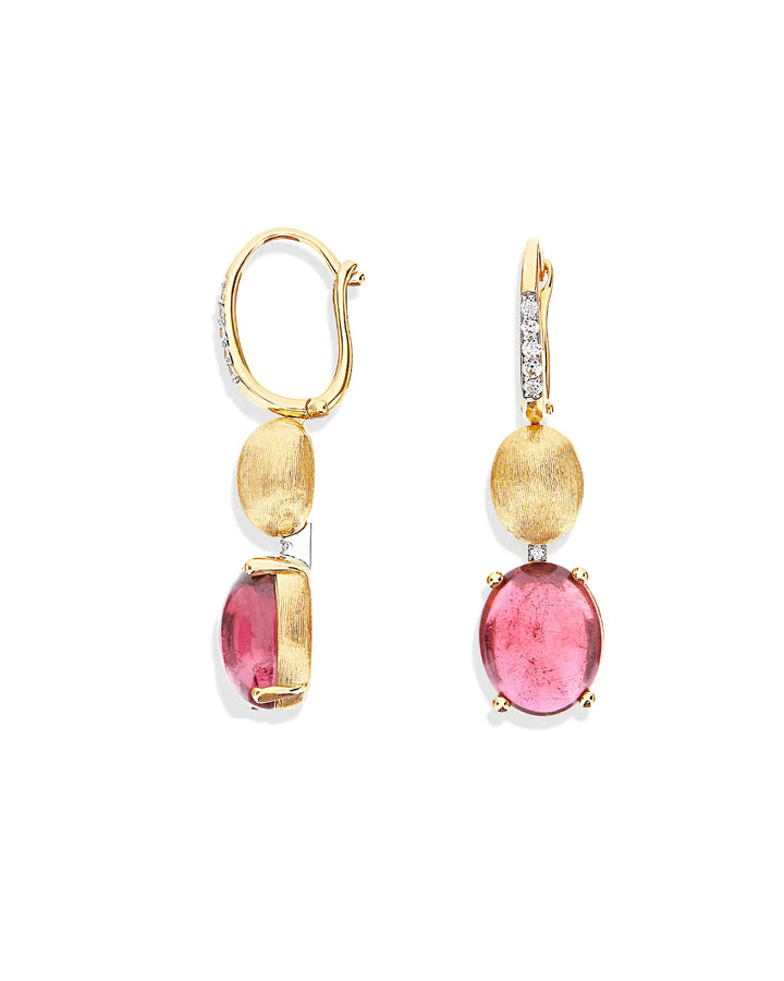 "TOURMALINES" GOLD, DIAMONDS AND PINK TOURMALINE BALL DROP EARRINGS (LARGE)