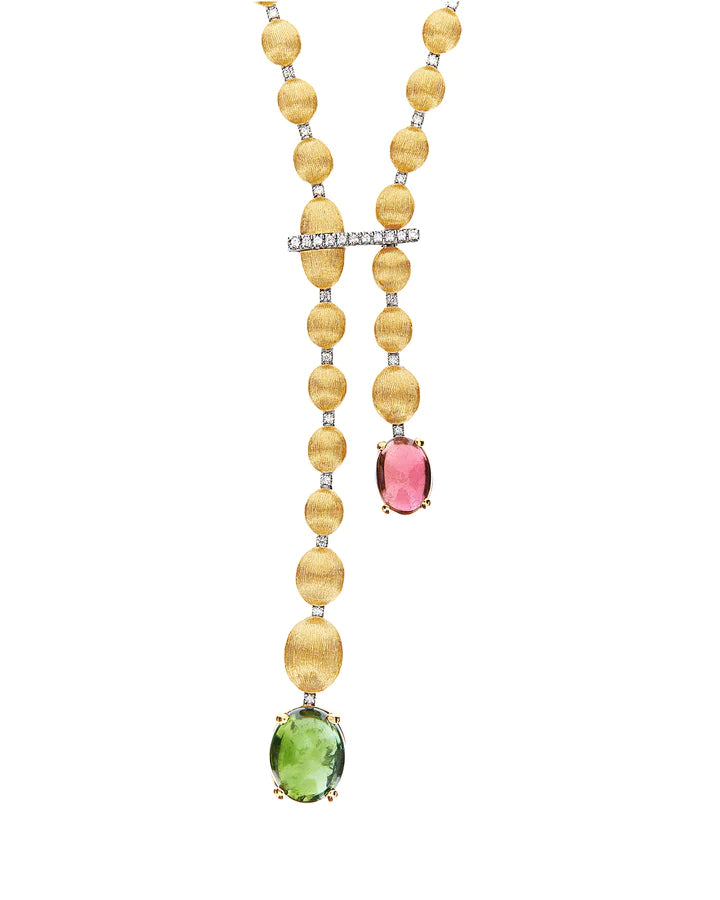 "TOURMALINES" GOLD AND DIAMONDS, PINK AND GREEN TOURMALINES NECKLACE (SHORT)