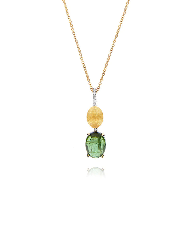 "TOURMALINES" GOLD, DIAMONDS AND GREEN TOURMALINE NECKLACE (BIG PENDANT)