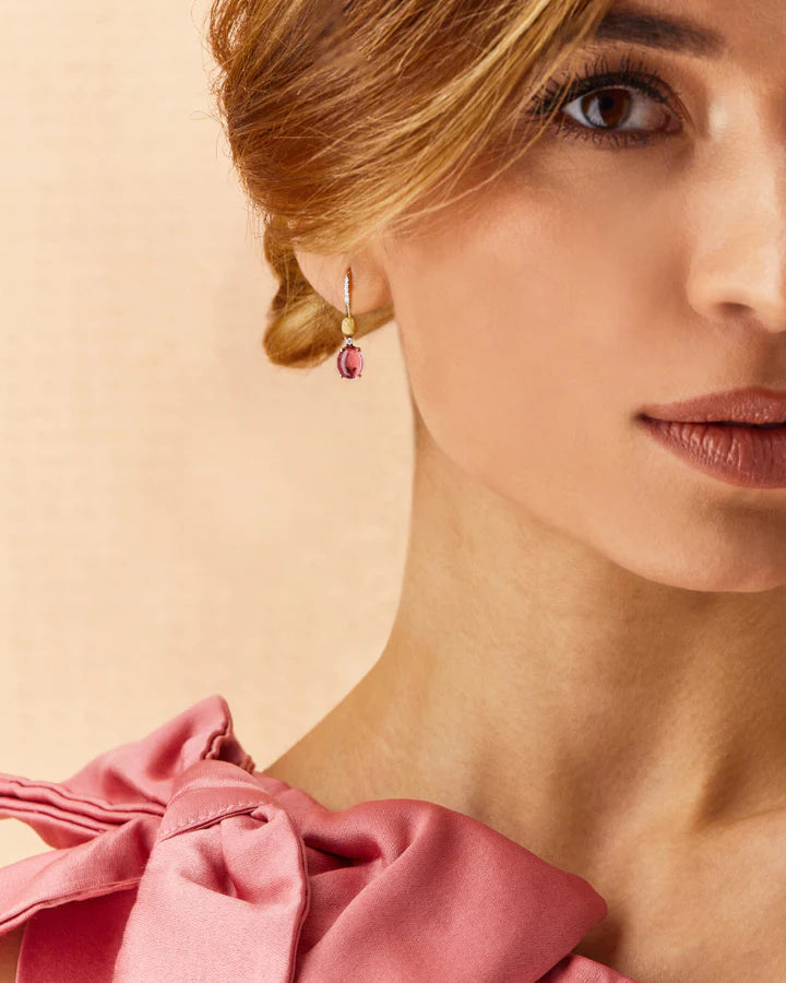 "TOURMALINES" GOLD, DIAMONDS AND PINK TOURMALINE BALL DROP EARRINGS (SMALL)