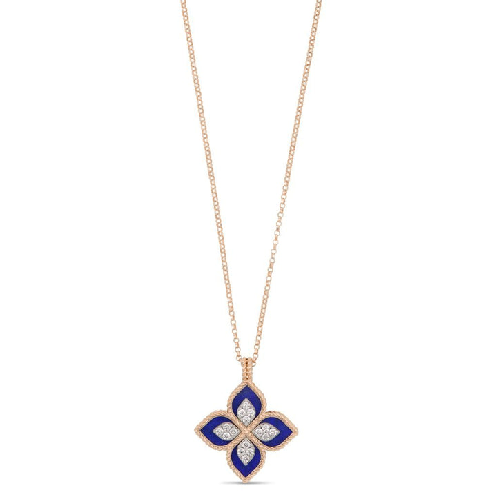 PRINCESS FLOWER PENDANT WITH DIAMONDS AND LAPIS