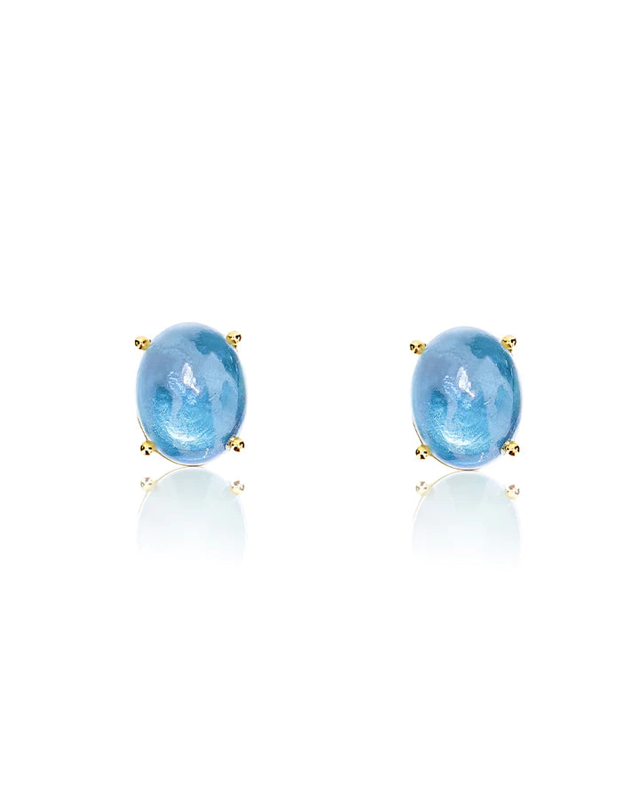 "AZURE" GOLD AND LONDON BLUE STUD EARRINGS (LARGE)