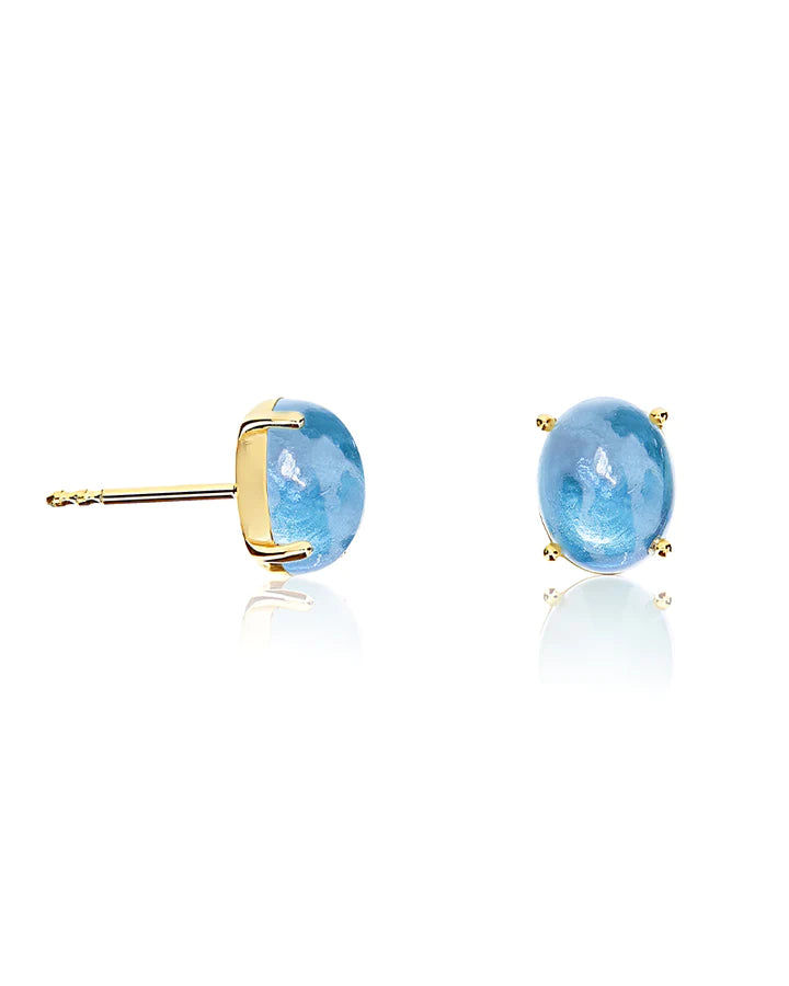 "AZURE" GOLD AND LONDON BLUE STUD EARRINGS (LARGE)