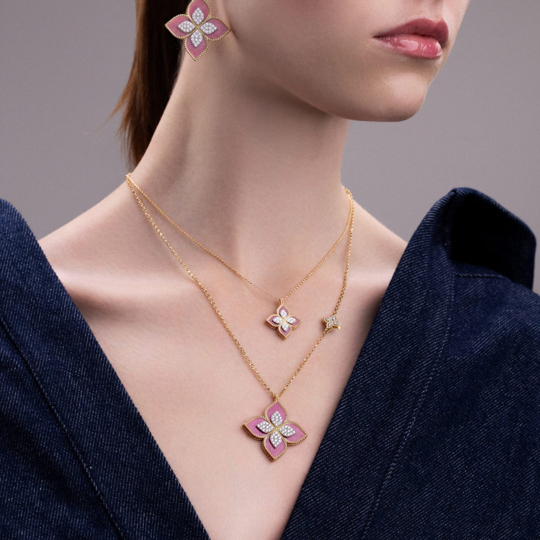 PRINCESS FLOWER COLLAR WITH DIAMOND AND RHODONITE