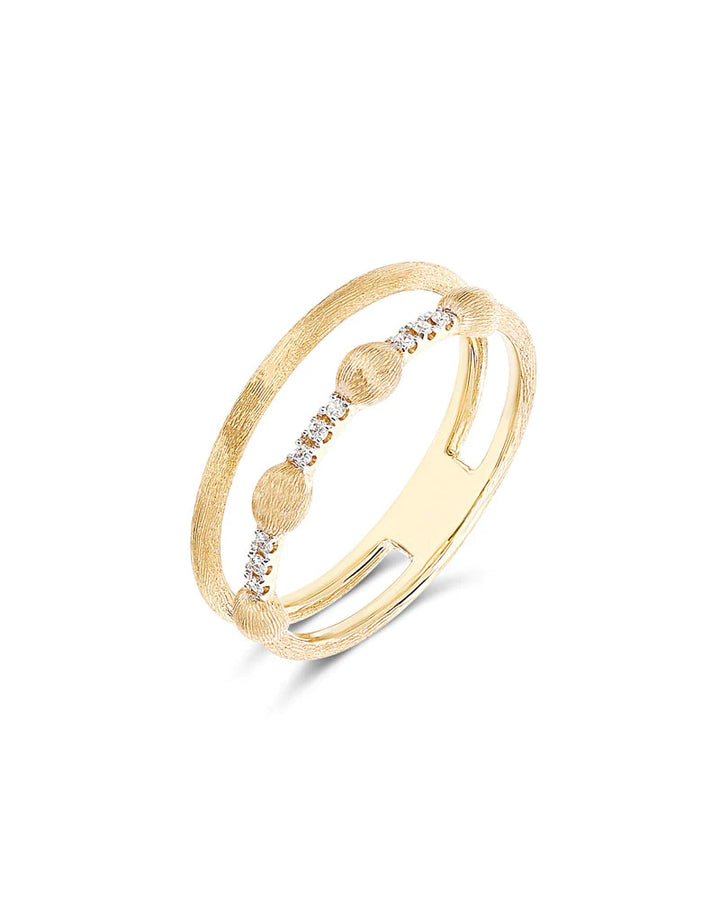 "DANCING ÉLITE" GOLD BOULES AND DIAMONDS BARS DOUBLE-BAND RING