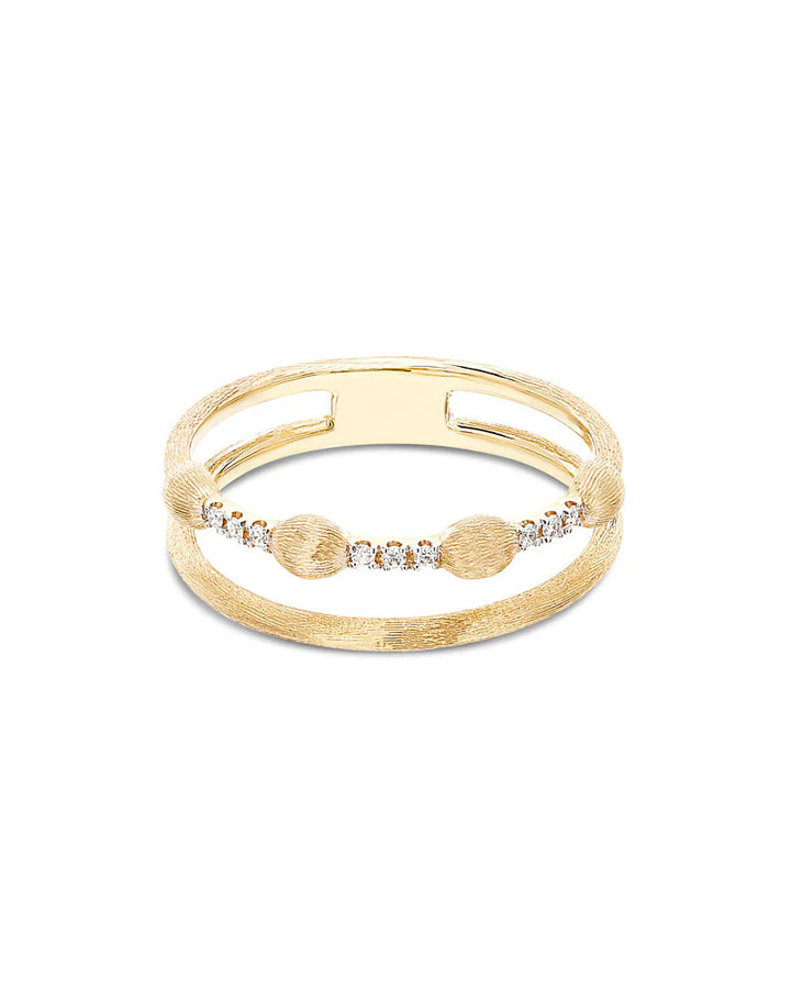"DANCING ÉLITE" GOLD BOULES AND DIAMONDS BARS DOUBLE-BAND RING