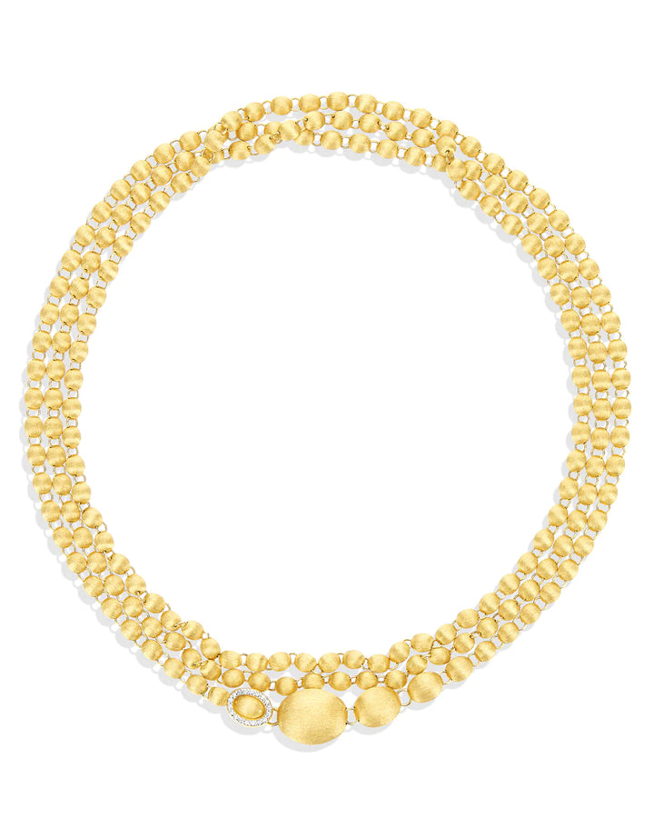 "IVY" SLIM HAND- ENGRAVED GOLD BOULES AND DIAMONDS CONVERTIBLE STATEMENT NECKLACE (LARGE)