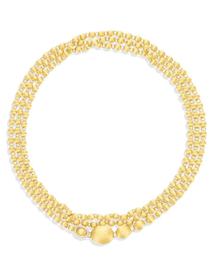 "IVY" HAND- ENGRAVED GOLD BOULES AND DIAMONDS CONVERTIBLE STATEMENT NECKLACE (SLIM)