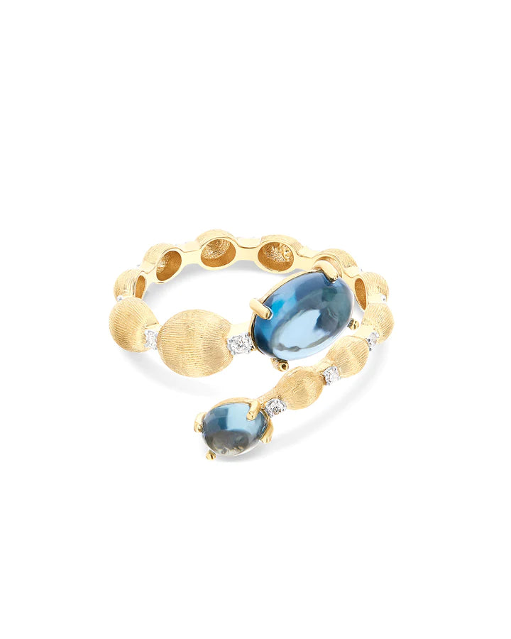 "AZURE" GOLD, DIAMONDS AND LONDON BLUE TOPAZ RING (SMALL)