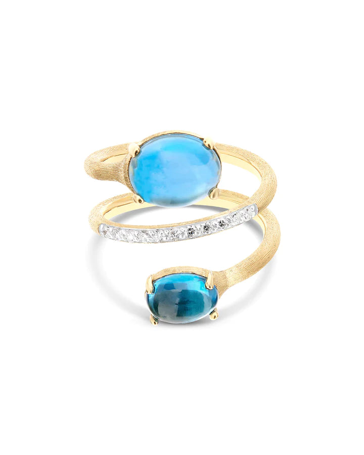 "AZURE" GOLD, DIAMONDS AND LONDON BLUE TOPAZ SPIRAL RING