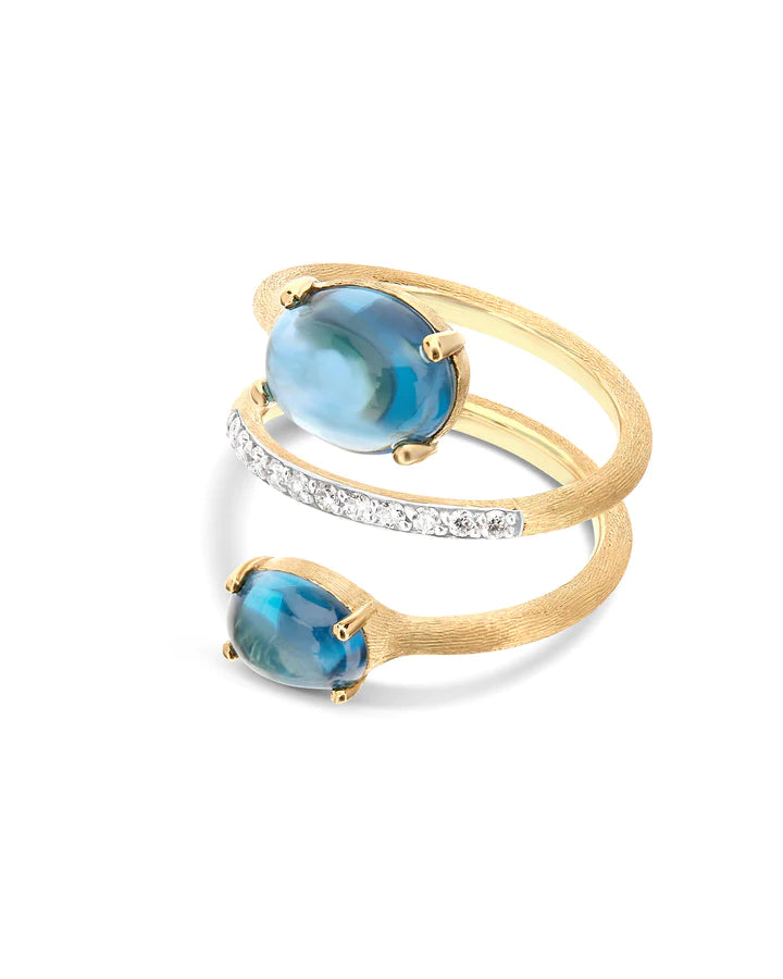 "AZURE" GOLD, DIAMONDS AND LONDON BLUE TOPAZ SPIRAL RING