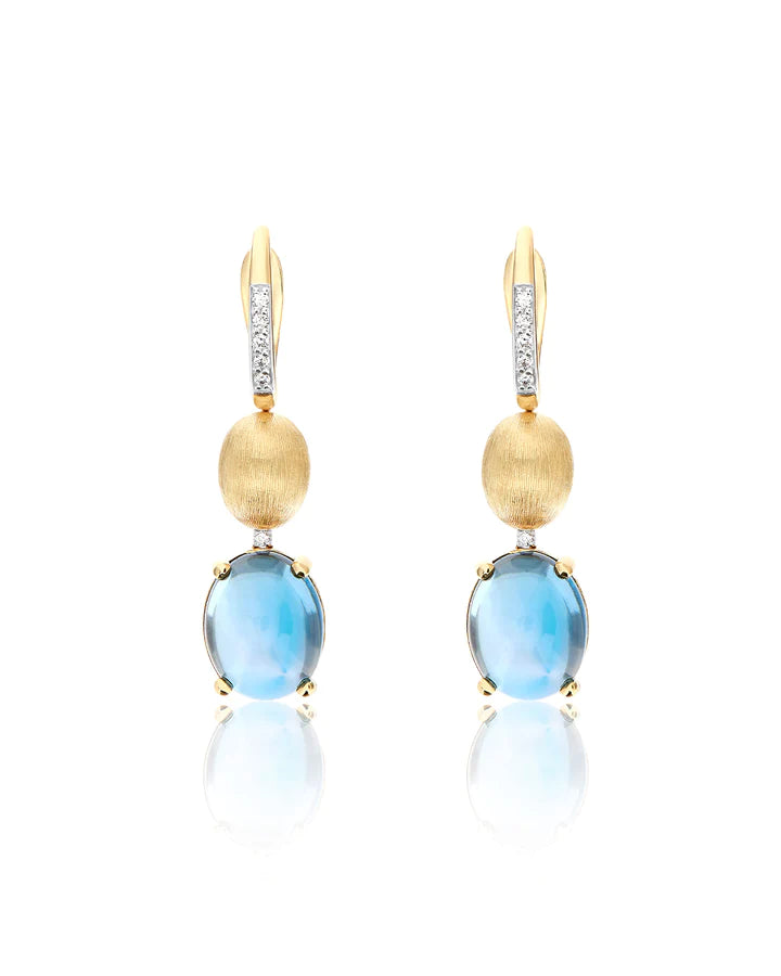 "AZURE" GOLD, DIAMONDS AND LONDON BLUE TOPAZ BOULES LEVERBACK EARRINGS