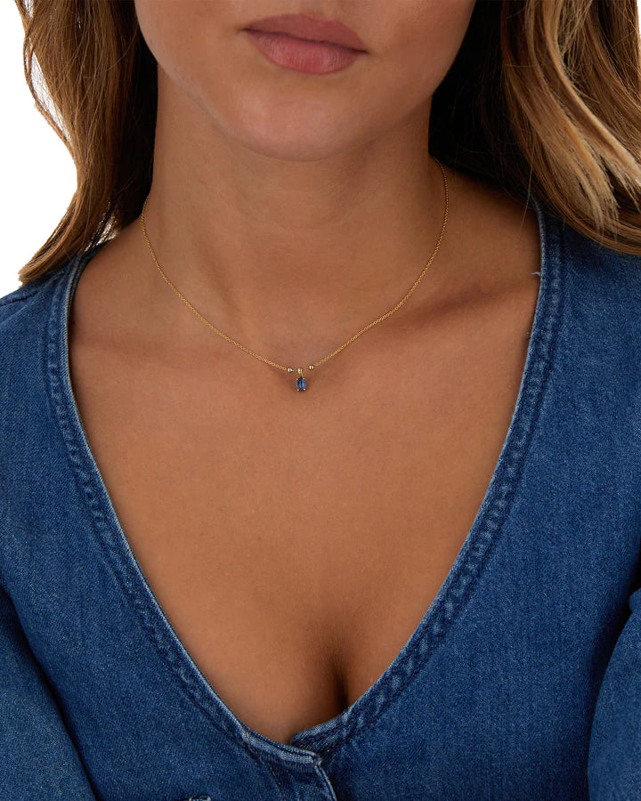 "AZURE" GOLD, DIAMONDS AND LONDON BLUE TOPAZ DAINTY TINY PENDANT