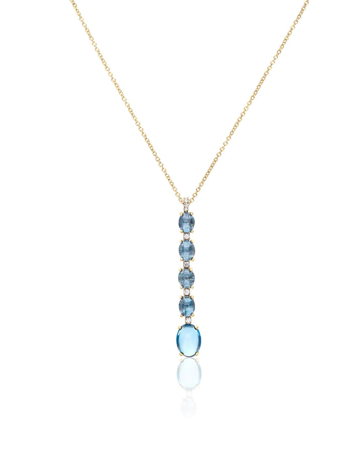 "AZURE" GOLD, DIAMONDS AND LONDON BLUE TOPAZ DAINTY LONG NECKLACE
