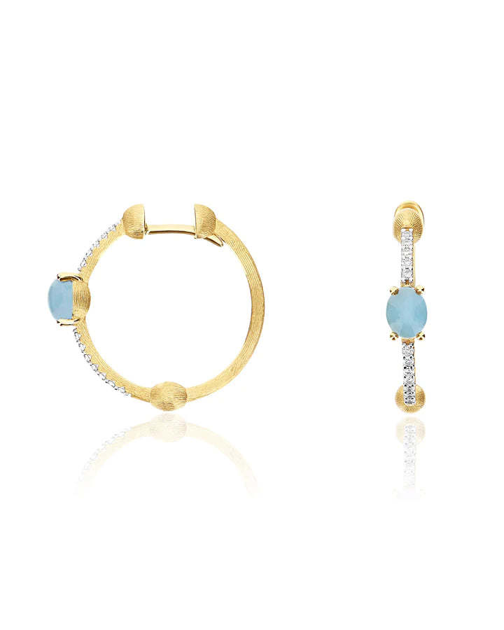 "AZURE" GOLD, AQUAMARINE AND DIAMONDS HOOP EARRINGS