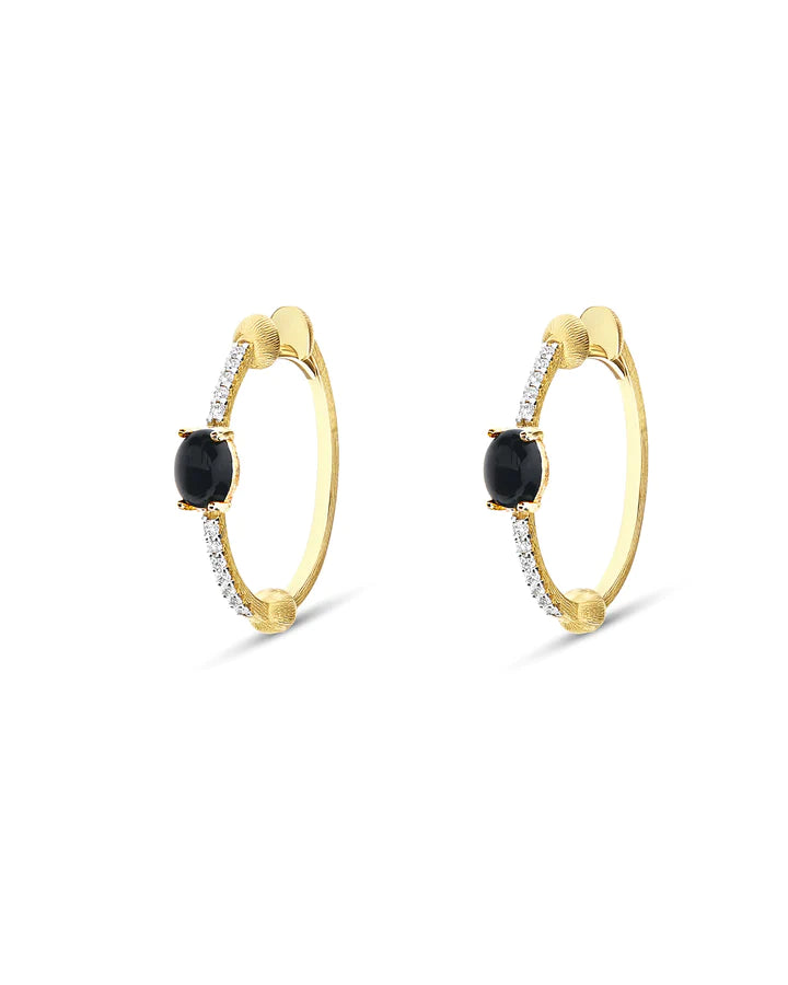 "MYSTERY BLACK" GOLD, BLACK ONYX AND DIAMONDS HOOP EARRINGS
