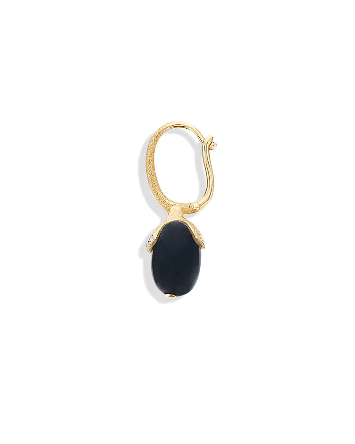 "CILIEGINA" GOLD AND BLACK ONYX BALL DROP SINGLE EARRING WITH DIAMONDS DETAILS (SMALL)