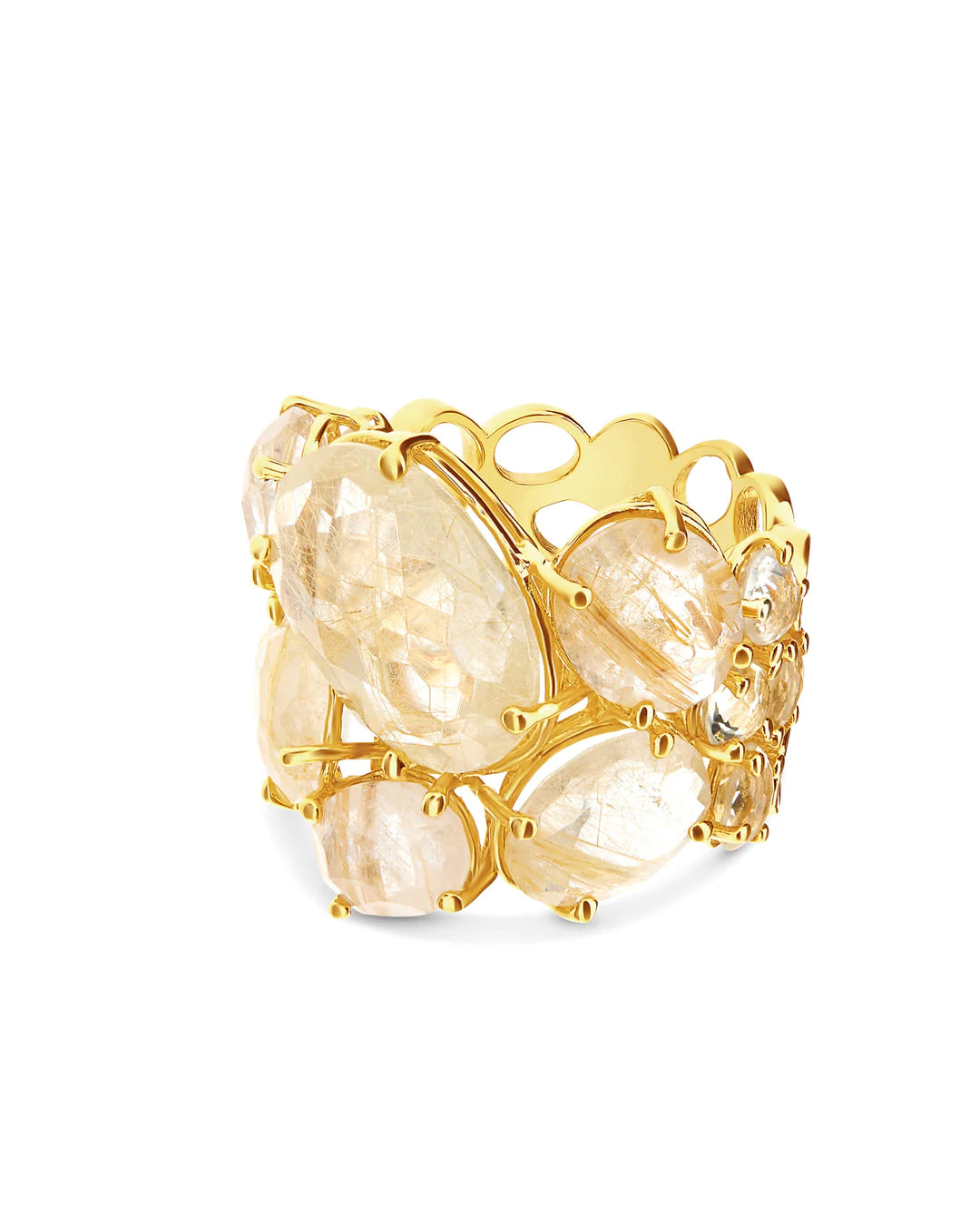 "IPANEMA" GOLD AND YELLOW RUTILATED QUARTZ BAND RING