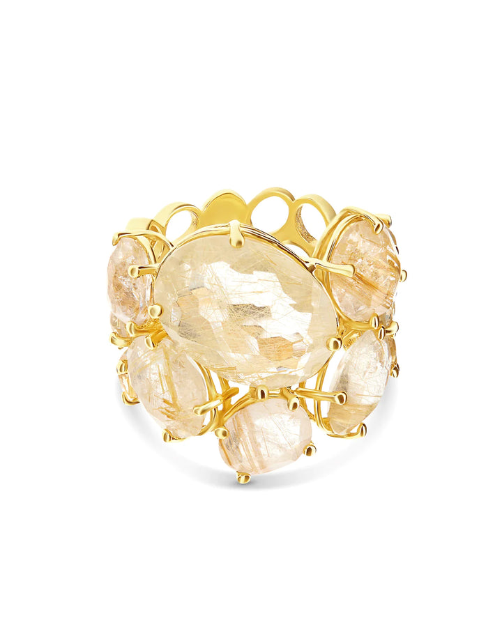 "IPANEMA" GOLD AND YELLOW RUTILATED QUARTZ BAND RING