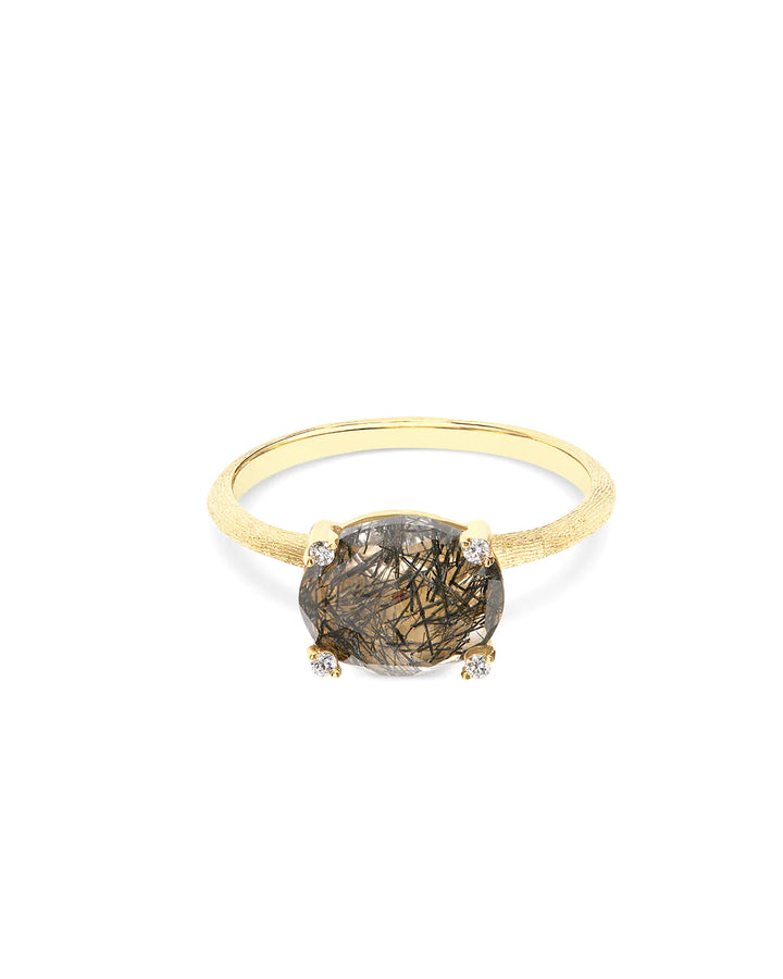 "IPANEMA" GREY RUTILATED QUARTZ, DIAMONDS AND 18KT GOLD RING (MEDIUM)