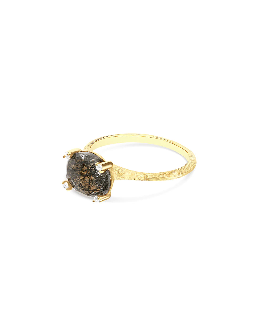 "IPANEMA" GREY RUTILATED QUARTZ, DIAMONDS AND 18KT GOLD RING (MEDIUM)