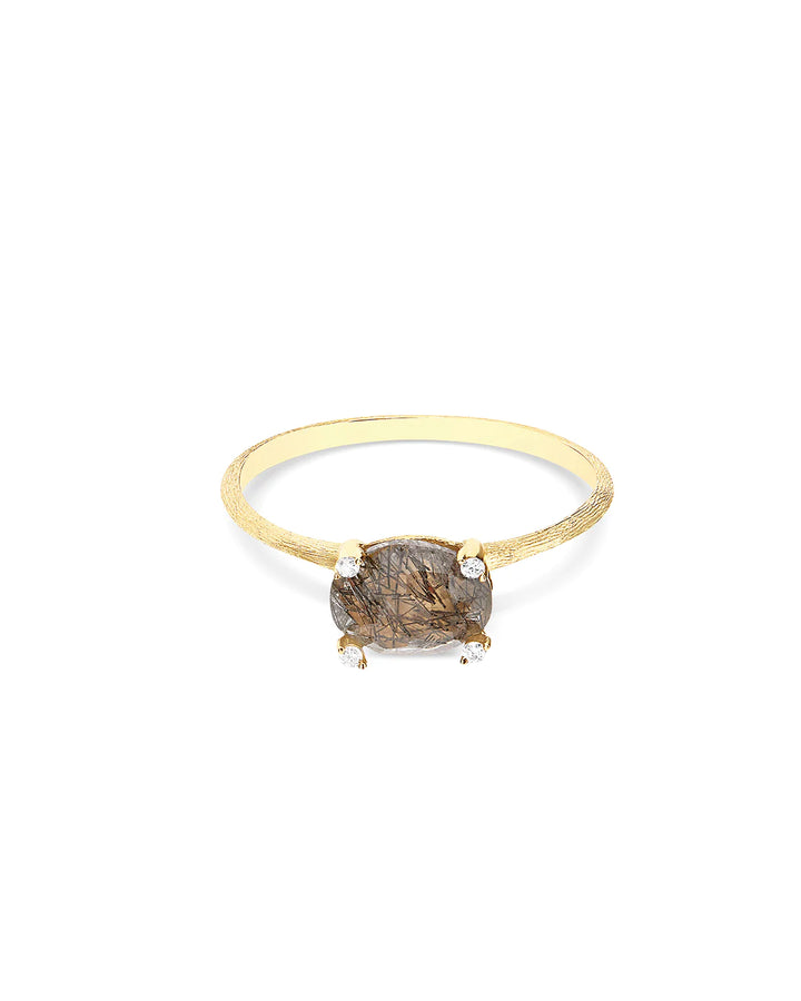 "IPANEMA" GREY RUTILATED QUARTZ, DIAMONDS AND 18KT GOLD RING (SMALL)