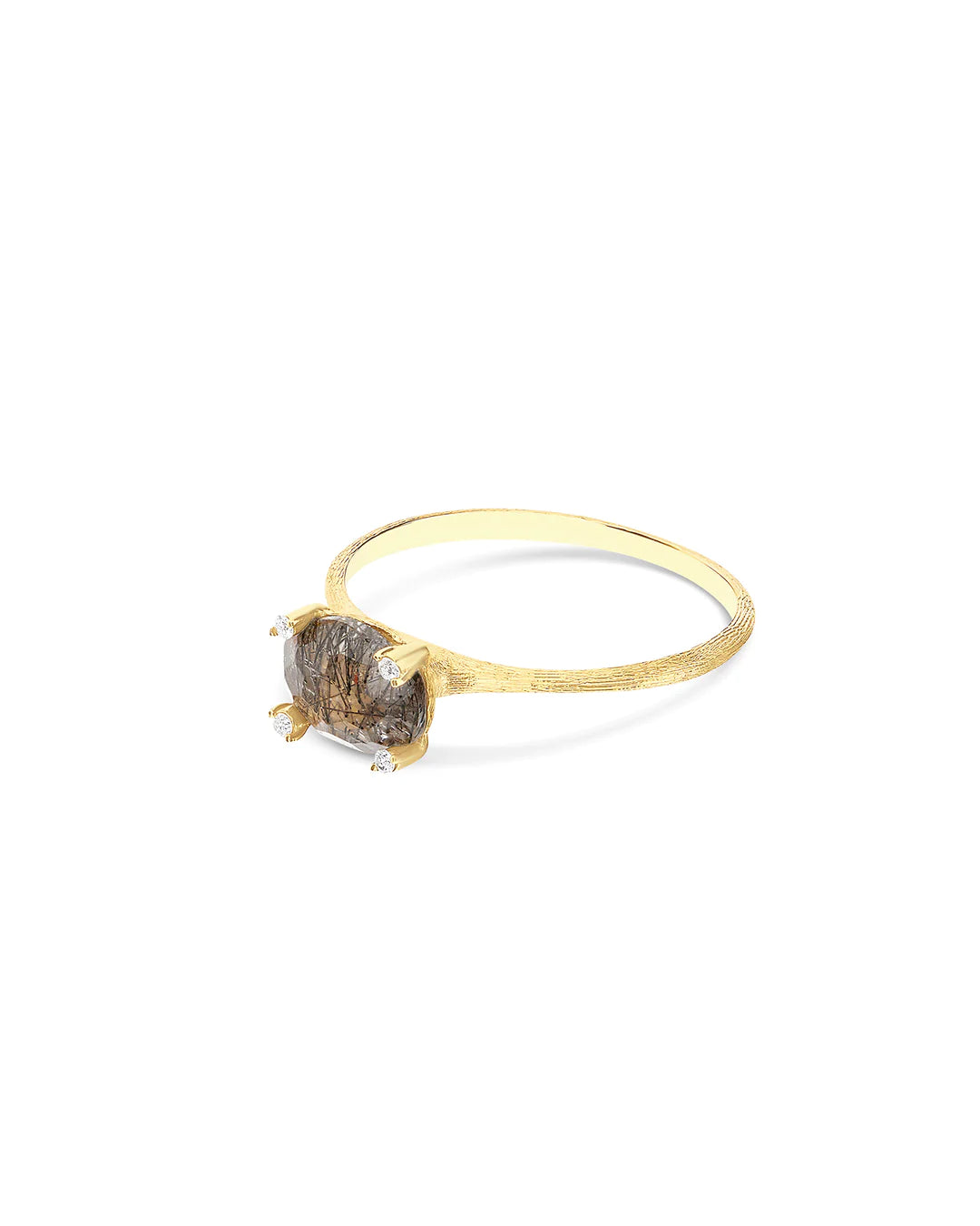 "IPANEMA" GREY RUTILATED QUARTZ, DIAMONDS AND 18KT GOLD RING (SMALL)