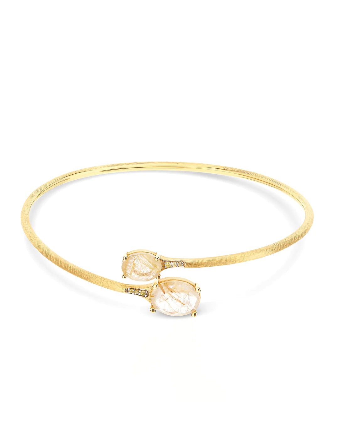 "IPANEMA" YELLOW RUTILATED QUARTZ, DIAMONDS AND 18KT GOLD HANDMADE BANGLE