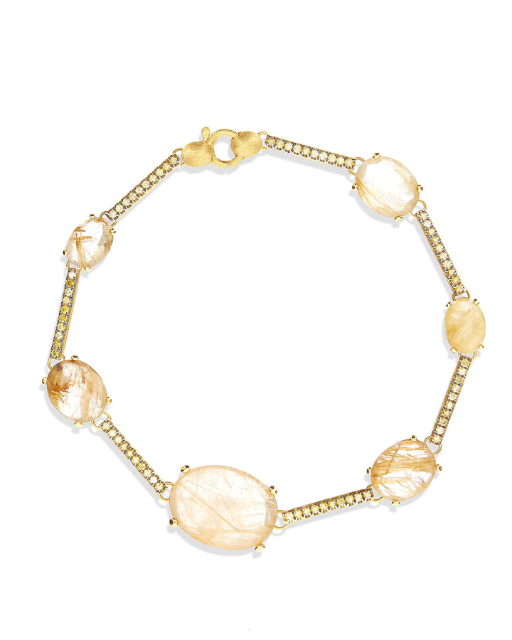 "ARIA" YELLOW RUTILATED QUARTZ, DIAMONDS AND GOLD BARS BRACELET