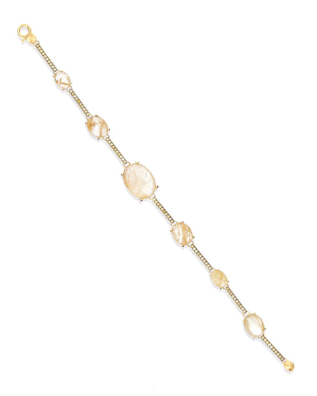 "ARIA" YELLOW RUTILATED QUARTZ, DIAMONDS AND GOLD BARS BRACELET