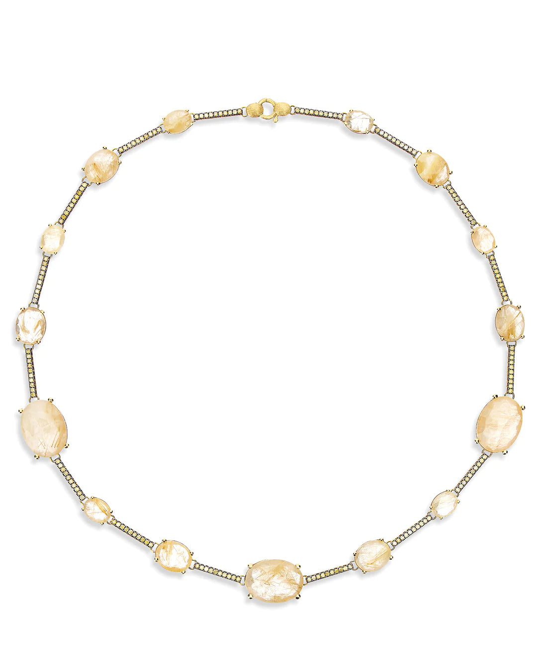 "ARIA" YELLOW RUTILATED QUARTZ, DIAMONDS AND GOLD BARS COLLAR NECKLACE