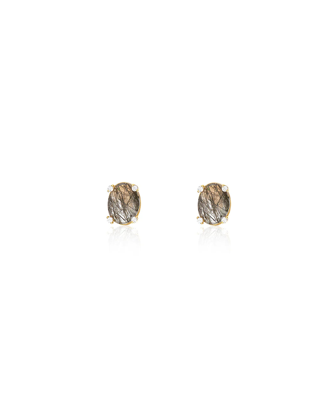 "IPANEMA" GREY RUTILATED QUARTZ, DIAMONDS AND 18KT GOLD SMALL STUD EARRINGS