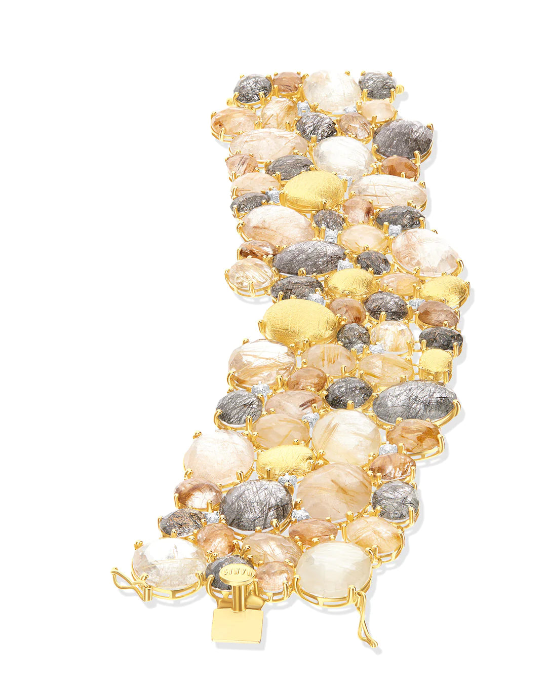 "IPANEMA" RUTILATED QUARTZ, DIAMONDS AND GOLD CUFF BRACELET