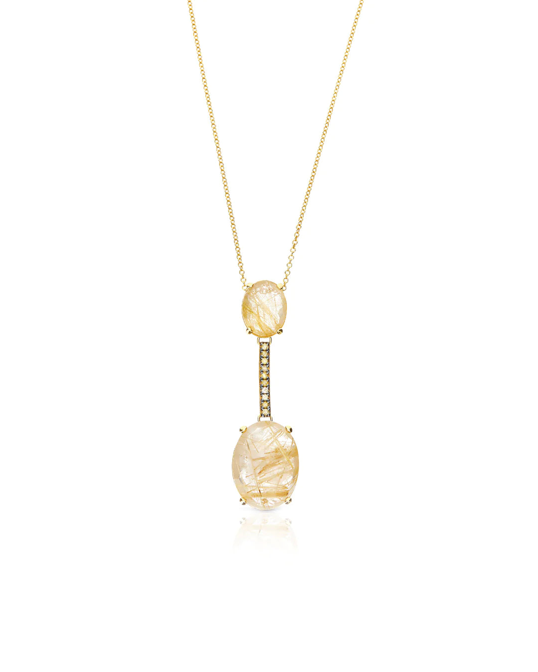 "IPANEMA" YELLOW RUTILATED QUARTZ, DIAMONDS AND 18KT GOLD BAR NECKLACE