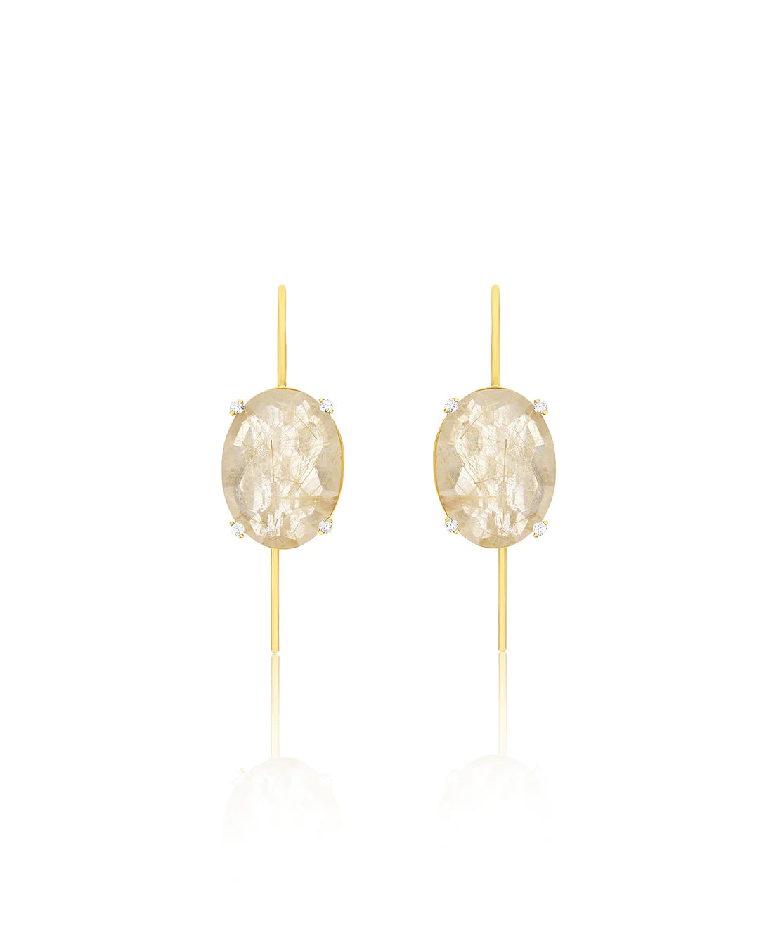 "IPANEMA" YELLOW RUTILATED QUARTZ, DIAMONDS AND 18KT GOLD BIG DROP EARRINGS