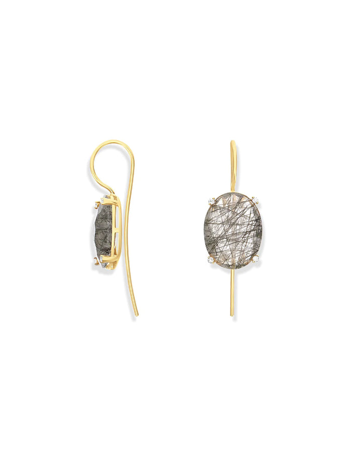 "IPANEMA" GREY RUTILATED QUARTZ, DIAMONDS AND 18KT GOLD BIG DROP EARRINGS