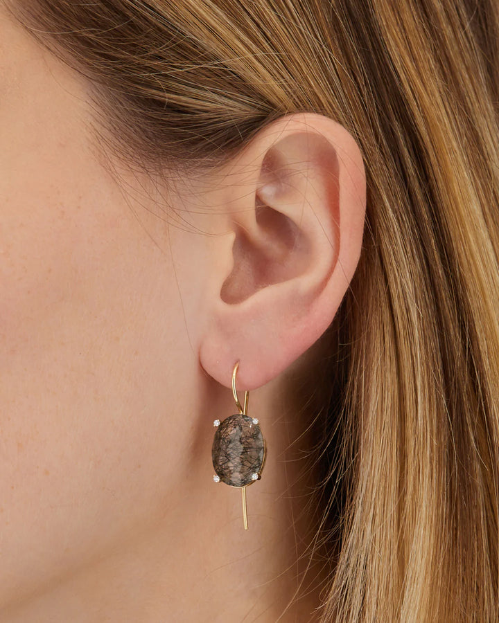 "IPANEMA" GREY RUTILATED QUARTZ, DIAMONDS AND 18KT GOLD BIG DROP EARRINGS