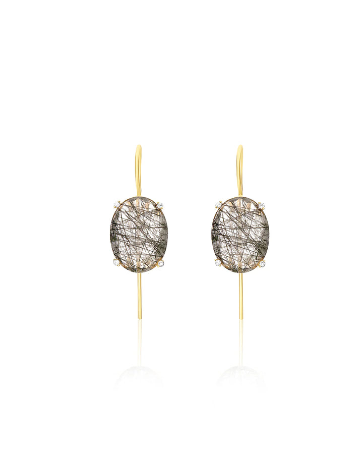 "IPANEMA" GREY RUTILATED QUARTZ, DIAMONDS AND 18KT GOLD BIG DROP EARRINGS