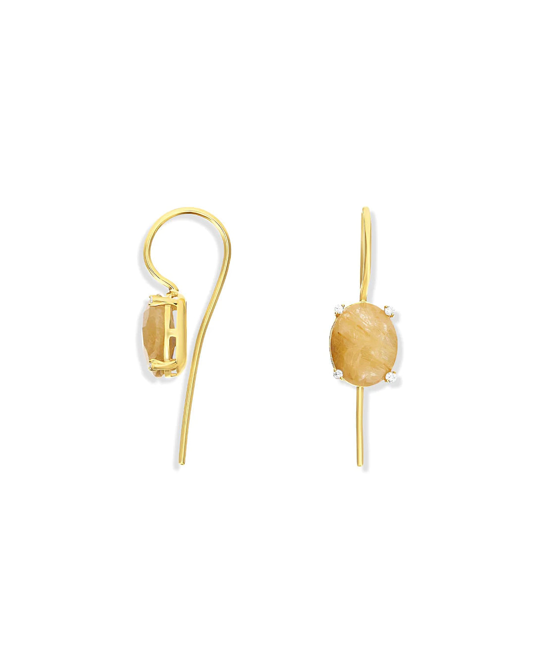 "IPANEMA" YELLOW RUTILATED QUARTZ, DIAMONDS AND 18KT GOLD SMALL DROP EARRINGS