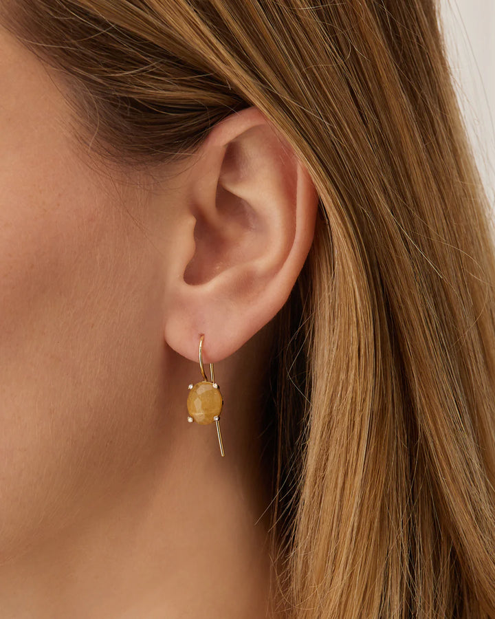 "IPANEMA" YELLOW RUTILATED QUARTZ, DIAMONDS AND 18KT GOLD SMALL DROP EARRINGS