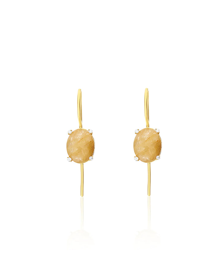 "IPANEMA" YELLOW RUTILATED QUARTZ, DIAMONDS AND 18KT GOLD SMALL DROP EARRINGS