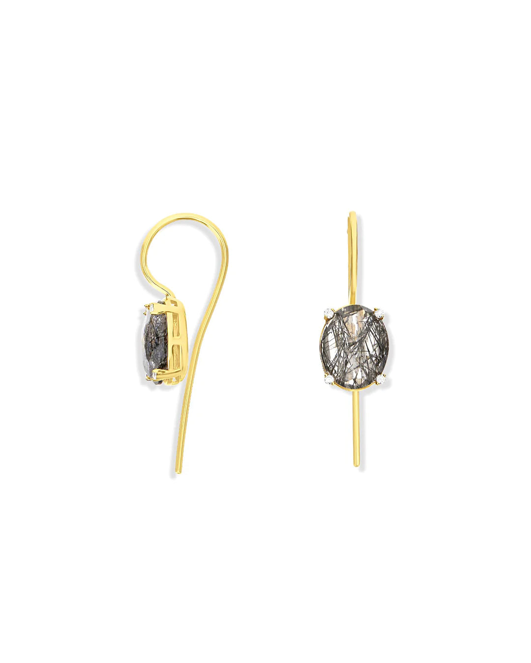 "IPANEMA" GREY RUTILATED QUARTZ, DIAMONDS AND 18KT GOLD SMALL DROP EARRINGS