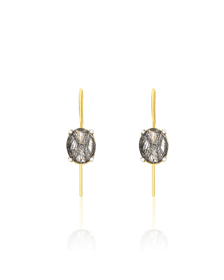 "IPANEMA" GREY RUTILATED QUARTZ, DIAMONDS AND 18KT GOLD SMALL DROP EARRINGS